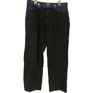 Gianni Bini Theo Two Tone Black Blue Denim Straight Leg Jeans Womens 28 NEW